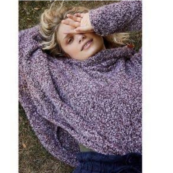 FREE PEOPLE OVERSIZED BFF COWL NECK PURPLE COZY SWEATER - SIZE M - Picture 2 of 10